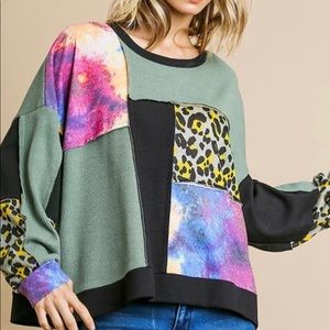 Batwing color block top
